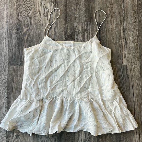 Club Monaco Top White and Silver Metallic Peplum Top Size Medium Spaghetti Strap - Picture 1 of 10